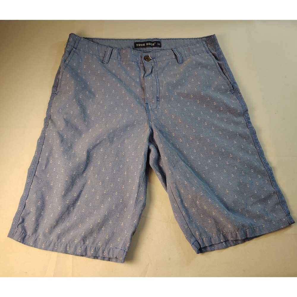 True Rock Mens Blue Anchor Print Chino Shorts Size 34 Nautical Summer Casual